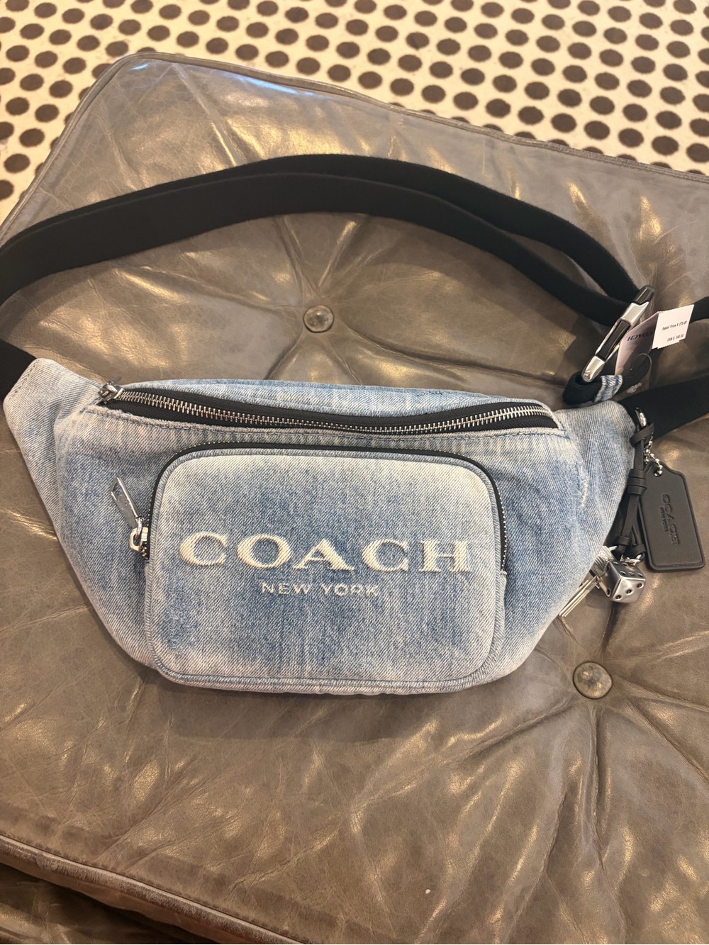 Coach Men's denim logo mini Belt Bag with Black Strap new with tag